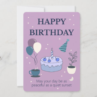 Invitación Peaceful Birthday Card with Night Sky and Moon
