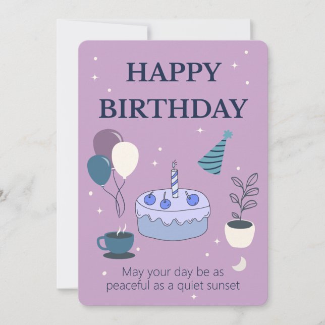 Invitación Peaceful Birthday Card with Night Sky and Moon (Anverso)