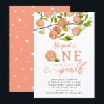 Invitación Peach 1st Birthday Party<br><div class="desc">Rustic peach theme girl's 1st birthday party invitation card featuring illustration of the garden fruit on a tree branch. Perfect for a girl's party in the summer. The text says "XX is ONE sweet peach."</div>