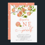 Invitación Peach 1st Birthday Party<br><div class="desc">Rustic peach theme girl's 1st birthday party invitation card featuring illustration of the garden fruit on a tree branch. Perfect for a girl's party in the summer. The text says "XX is ONE sweet peach."</div>