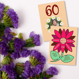 Invitación Peach 60th Birthday Simple Red Sunflower