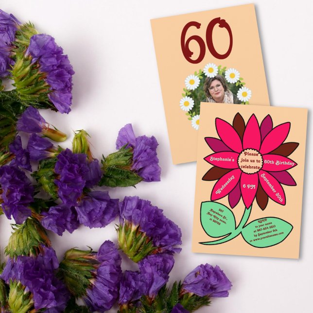 Invitación Peach 60th Birthday Simple Red Sunflower (Subido por el creador)