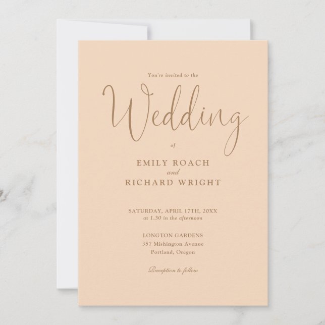 Invitación Peach All En Un Elegante Boda De Guión (Anverso)