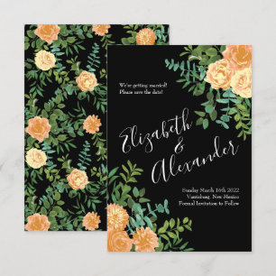 Invitación Peach and Black Peony Rosa Boda Save Date