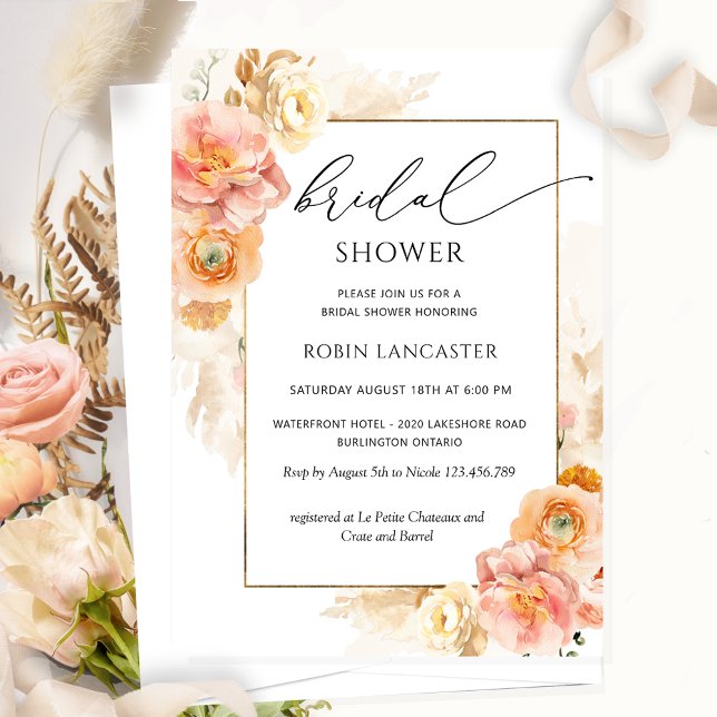 Invitación Peach and Cream Floral Bridal Shower /Brunch (Subido por el creador)
