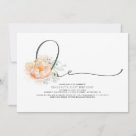 Invitación Peach and Cream Floral Elegante Primer Cumpleaños