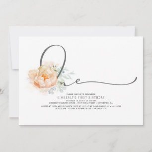 Invitación Peach and Cream Floral Elegante Primer Cumpleaños