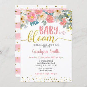 Invitación Peach and Gold Baby en flor
