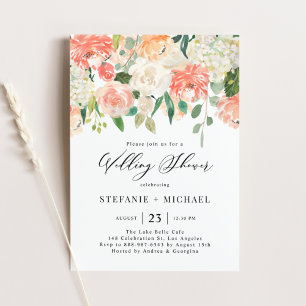 Invitación Peach and Ivory Flowers Wedding Shower