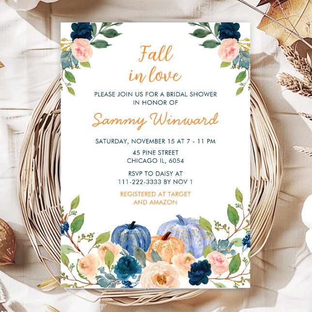 Invitación Peach and Navy Blue Pumpkins Bridal Shower (Subido por el creador)