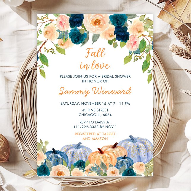 Invitación Peach and Navy Blue Pumpkins Bridal Shower (Subido por el creador)