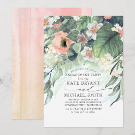 Invitación Peach and Pink Floral Vintage Engagement Party