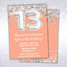 Invitación Peach and Silver 13° cumpleaños