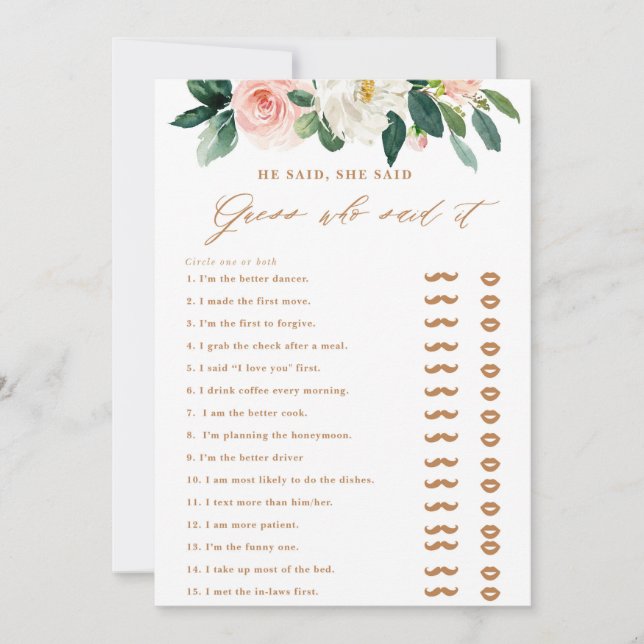 Invitación Peach and White Floral dijo: Juego (Anverso)