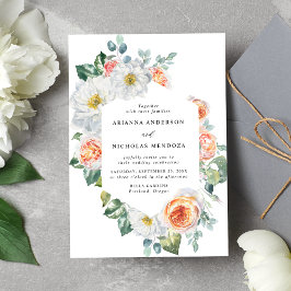Invitación Peach and White Floral Frame Boda