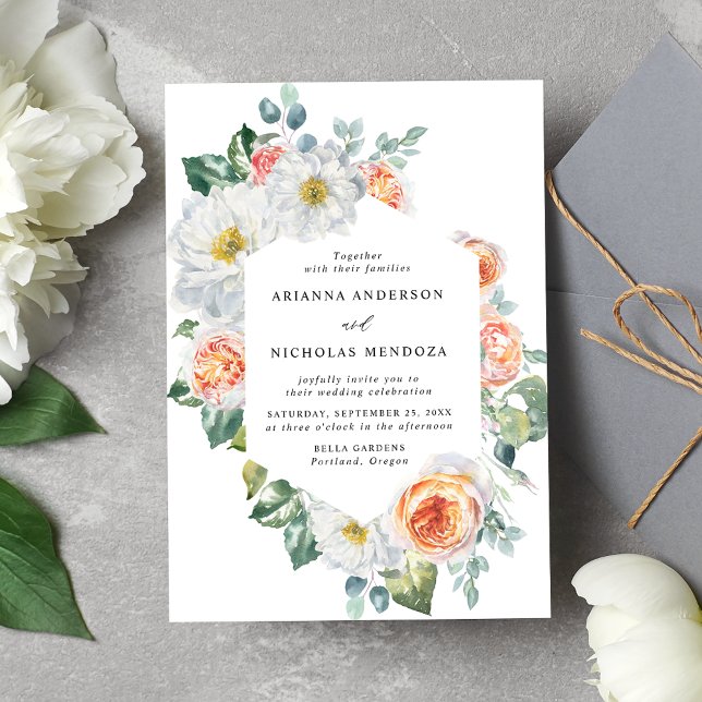 Invitación Peach and White Floral Frame Boda (Subido por el creador)