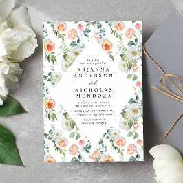 Invitación Peach and White Floral Frame Boda