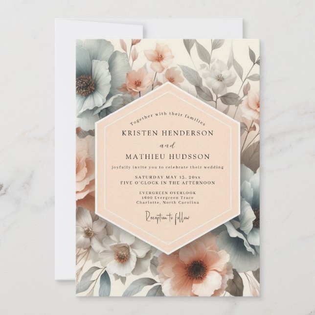 Invitación Peach Angelic Spring Wedding (Anverso)