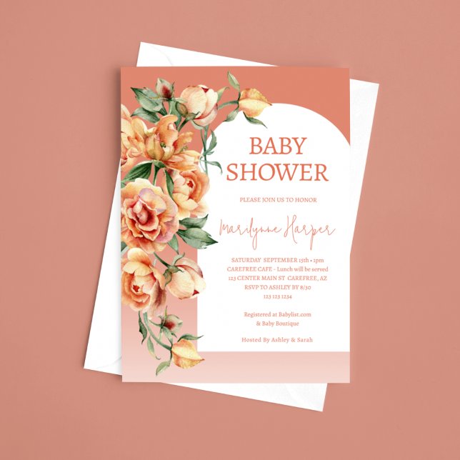 Invitación Peach Apricot Peony Baby Shower (Subido por el creador)