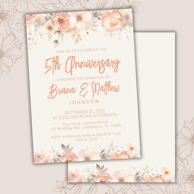 Invitación Peach Beige Ivory Floral 5º aniversario Boda (Subido por el creador)