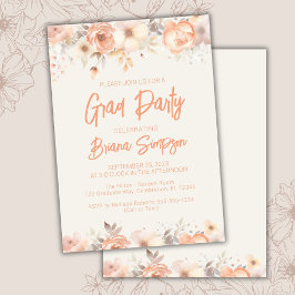 Invitación Peach Beige Ivory Floral Graduado Fiesta