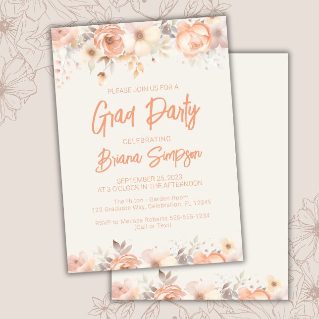 Invitación Peach Beige Ivory Floral Graduado Fiesta (Subido por el creador)