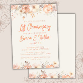 Invitación Peach Beige Ivory Floral Primer aniversario Boda