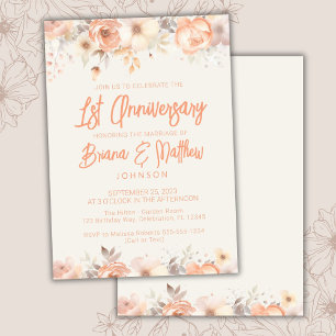 Invitación Peach Beige Ivory Floral Primer aniversario Boda