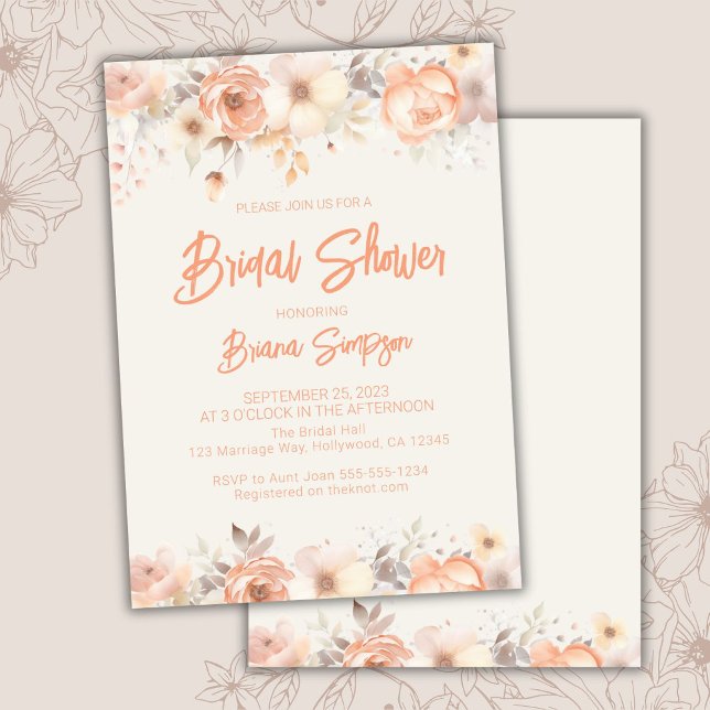 Invitación Peach Beige Ivory Flowers Bridal Shower (Subido por el creador)