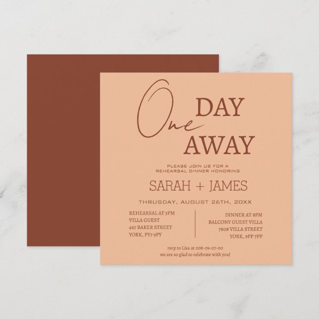 Invitación Peach Beige Moderno Un Día Antes Cena De Ensayos (Anverso / Reverso)