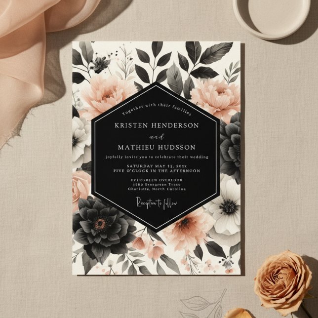 Invitación Peach Bloom Nocturne Wedding (Subido por el creador)
