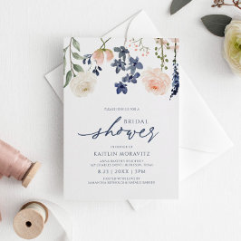 Invitación Peach & Blue Bridal Shower Botanical Floral