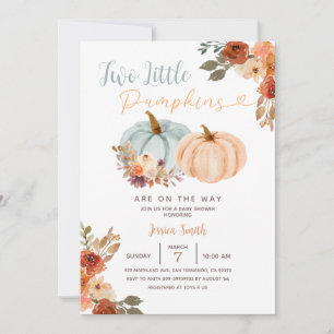 Invitación Peach & Blue Mint Dos Pequeñas Calabazas Baby Show