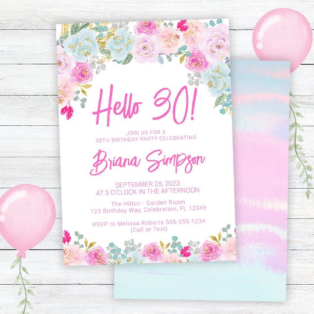 Invitación Peach Blue Peach Purple Floral 30 cumpleaños Fiest (Subido por el creador)