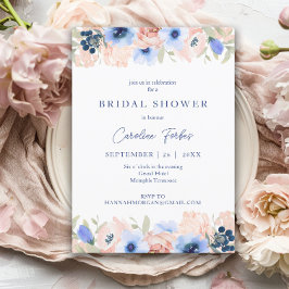 Invitación Peach, Blue, Rubor, Flowers, Bridal Shower