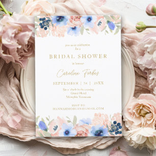 Invitación Peach Blue Rubor Gold Bridal Shower