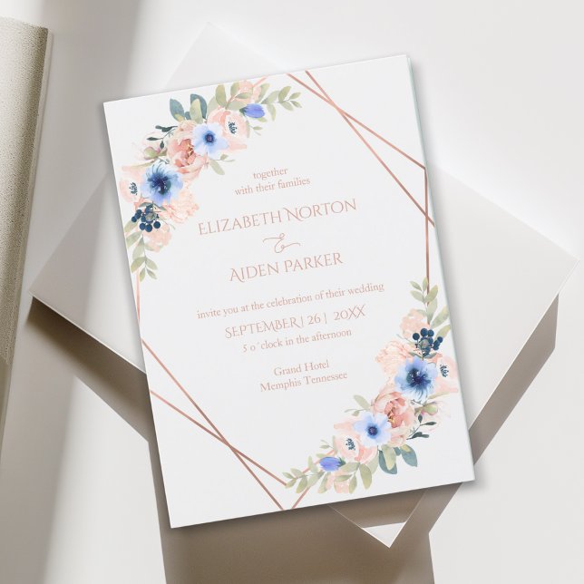 Invitación Peach Blue Wedding Collection (Peach Blue Light-Gray Wedding Collection Invitation)