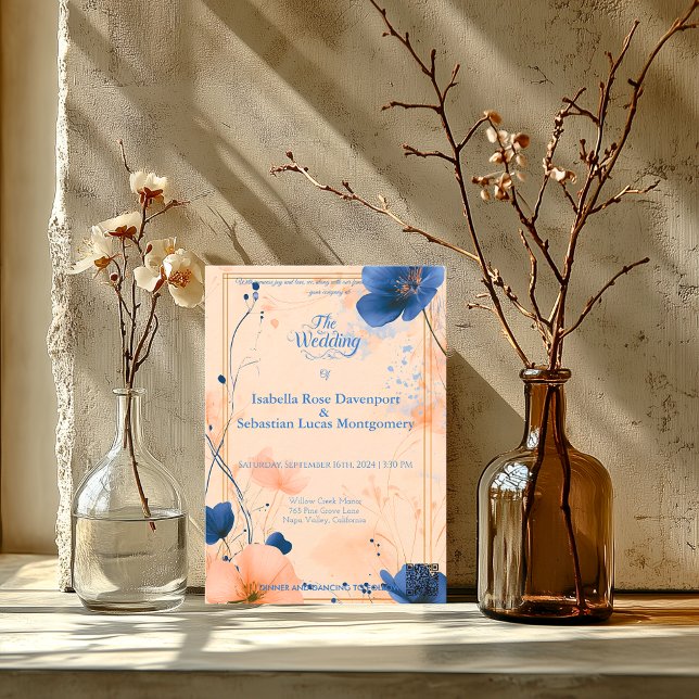 Invitación Peach bohemio minimalista y Boda azul real (Subido por el creador)