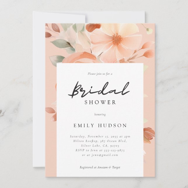 Invitación Peach Boho Floral Bridal Shower (Anverso)