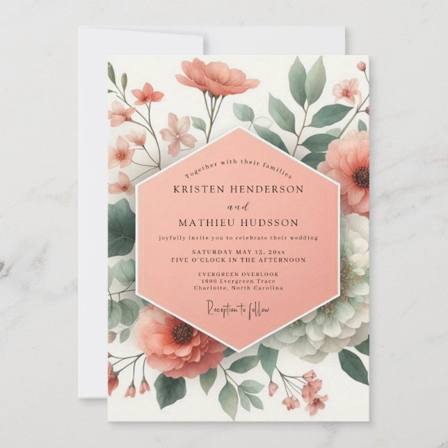 Invitación Peach Botanical Romance Wedding (Anverso)