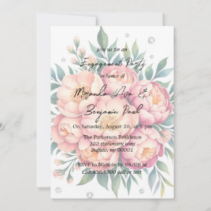 Invitación Peach Bouquet con la fiesta de compromiso de los d