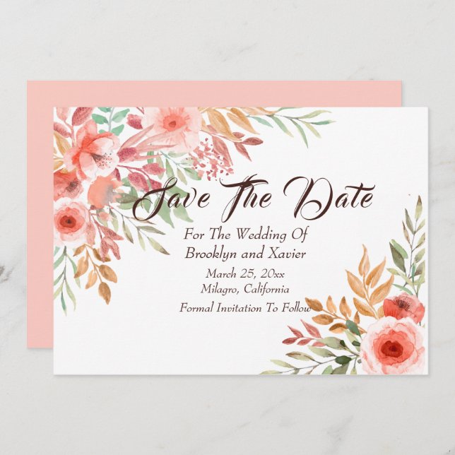 Invitación Peach Bouquet "Save The Date" (Anverso / Reverso)