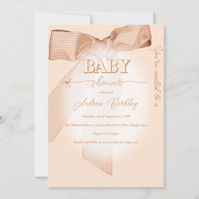 Invitación Peach Bow Baby Shower (Anverso)