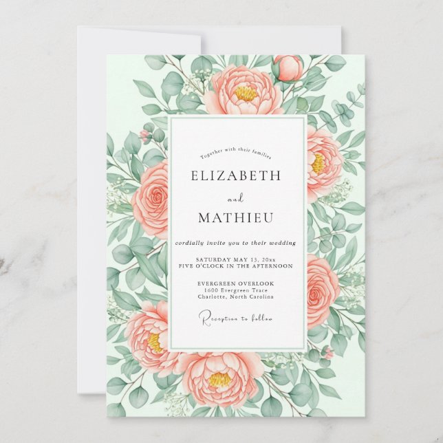 Invitación Peach Breathtaking Botanical Wedding (Anverso)