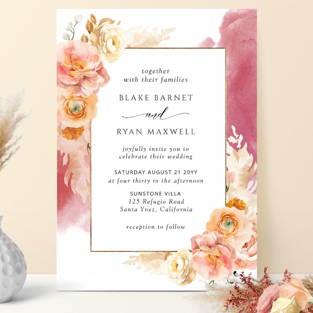 Invitación Peach Burgundy Blush Floral,  Watercolor Wedding (Subido por el creador)