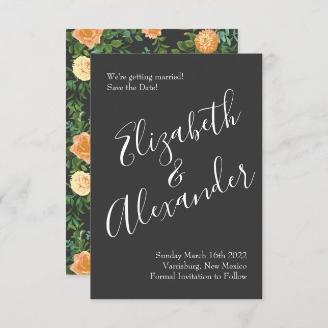 Invitación Peach Charcoal Gray Peony Rosa Boda Save Date (Anverso / Reverso)