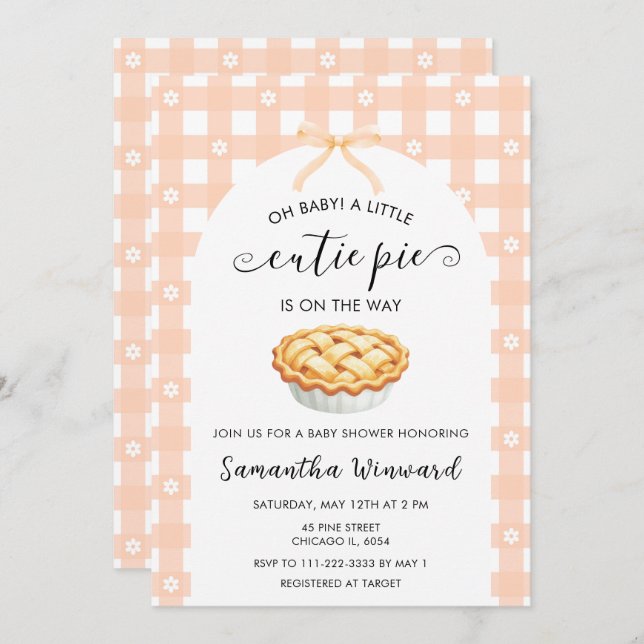 Invitación Peach Coquette Cutie Pie Baby Shower (Anverso / Reverso)