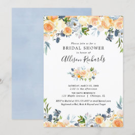 Invitación Peach coral azul floral color agua ducha de novia