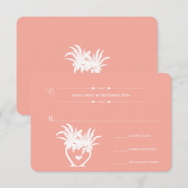 Invitación Peach Coral Beach Destination Wedding RSVP (Anverso / Reverso)