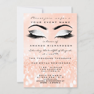 Invitación Peach Coral Makeup White Purpurina 16th Bridal Sho